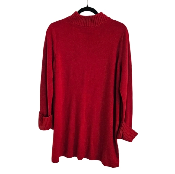 Chicos Mockneck Side-slit Tunic Red Sweater size XL 16 (Chicos 3) EUC - Picture 2 of 10